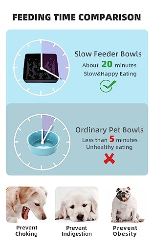 Square Slow Feeder Dog Bowls, Ceramic Fun Slow Eater Bowl for Small Medium Breed (Black) - color: Black