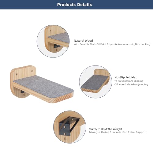 ESPETS Set of 3 Natural Wood Cat Wall Steps Floating Ladder Stairs - color: Burlywood