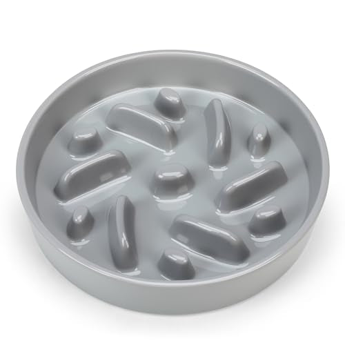 Ceramic Slow Feeder Dog Bowl, 2 Cups Maze Puzzle Dish to Slow Down Eating - color: Maze - Grey