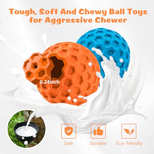 HIPPIH Indestructible Squeaky Dog Toys, Interactive Dog Balls 2 Pack - color: Blue+Orange, size: 3.15inch+3.15inch
