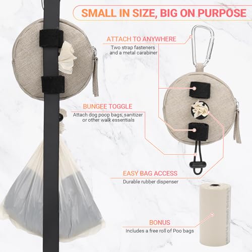 Dog Poop Bag Holder for Leashes- Dog Treat Pouch with Waterproof Zipper,Puppy Training Small Bag with Carabiner & Bungee Toggle,Two Pockets for Dry or Wet Treats-Pet Travel Walking Essentials (Khaki) - color: Khaki