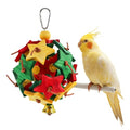 Interactive Bird Toy with Wooden Star Blocks & Leather Knots – Hanging Foraging Ball with Bell for Parrots, Cockatiels, Conures | Cage Climbing & Beak Exercise Toy