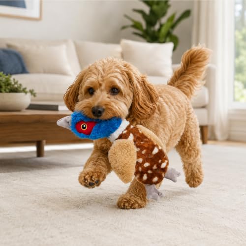 Stuffing-Free Bird Dog Toy, Plush Squeaky Dog Toy with 4 Squeakers and Crinkle Wings, Hollow Body No-Stuffing Design for Small Medium Dogs - color: Blue