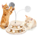 Cat Toy Track Ball with Bell Teaser Wand - Double-Layer Tower Roller, Interactive Wooden Cat Toy for Mental & Physical Exercise, Double Fun for Kittens & Cats - size: 7.31