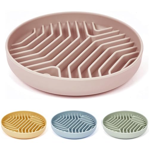 Silicone Slow Feeder Dog Bowls, Puzzle Design with Suction Cups (Pink) - color: pink