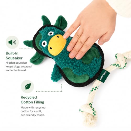 Green Sheep Squeaky Plush Dog Toy, Interactive Rope Toy with Recycled Materials for Tug, Fetch and Play, Medium to Large Dogs, Chew Toy, Cow - color: Cow