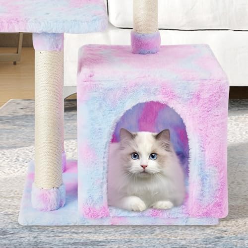 Cute Cat Tree Kitten Cat Tower Condo Cat Furniture Sisal Scratching Posts R - color: Rainbow