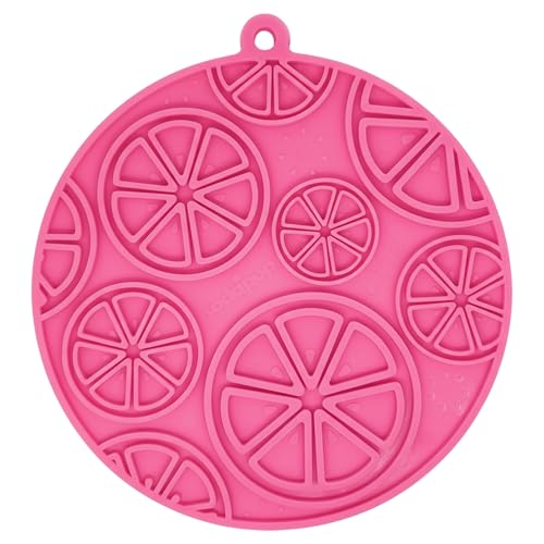 SodaPup Citrus Round eMat – Durable Enrichment Feeder Lick Mat for Dogs & Cats, Non Toxic Pet Safe Food Safe Material, Made in USA, Slow Feeder for Calming & Digestive Health - color: Pink Citrus eMat