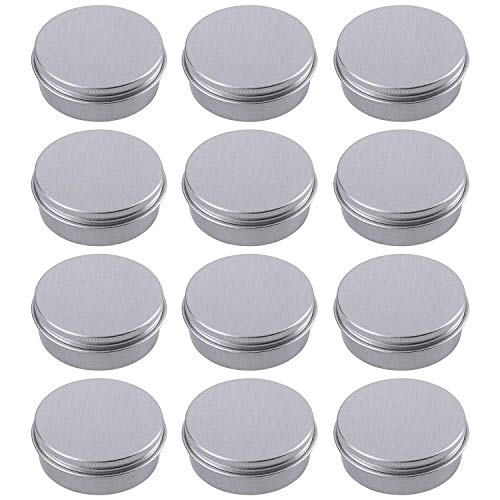 12 Pack 1 Ounce Aluminum Tin Jar Refillable Containers Screw Lid, Silver - size: 1 Ounce (Pack of 12)