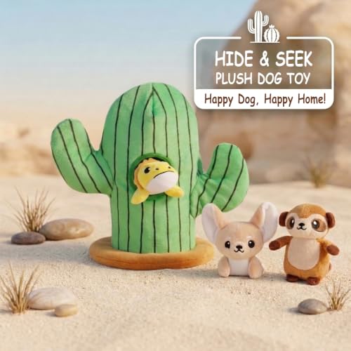 Hollypet Squeaky Hide and Seek Dog Toys for Small and Medium Dogs, Cactus - style: Cactus
