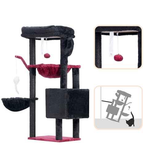 Heybly Cat Tree, 40" Tower with All-Sisal Wrapped Scratching Post HCT006SBR - color: Black and Red, size: 39.4 inch