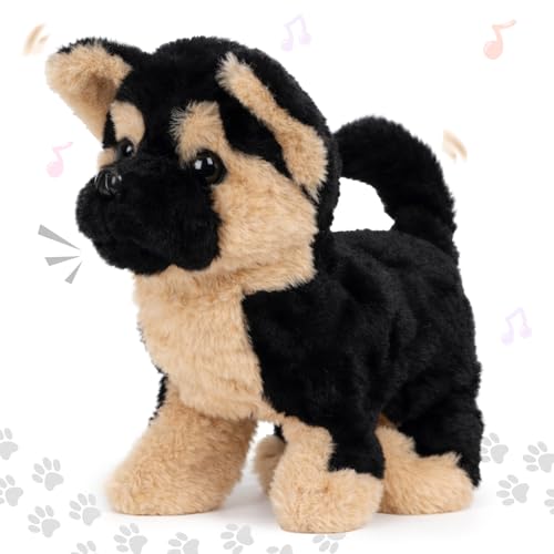 Hopearl Walking German Shepherd Interactive Electronic Pet Plush Toy Puppy Woof and Moving Animated Nodding Head Gifts for Toddlers Birthday,7'' - style: German Shepherd