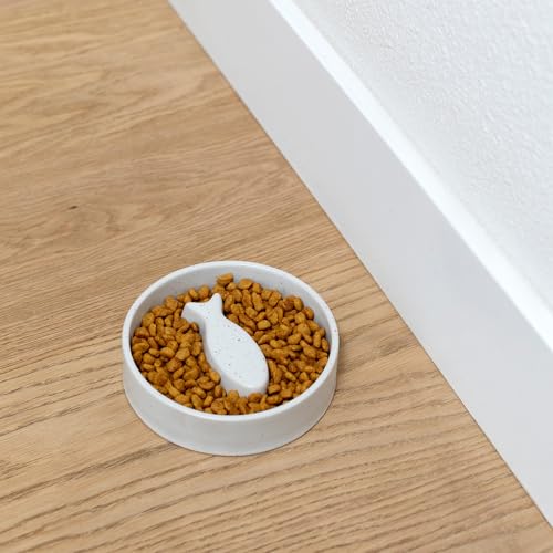 Fringe Studio Speckled Fish Bone Small Ceramic Cat Bowl, Slow Feeder Pet Bowl (5" Diameter x 1.25" H, 5.5 fl.oz.), PetShop Collection (780SM001) (Pack of 2) - color: Speckled Fish Bone, size: Small (Pack of 2)