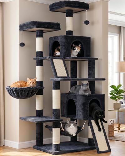 Gitelsnour Cat Tree, 71'' Tower for Large Cat with Scratching Post, GCT032G - color: Smoky gray, size: 71 inches
