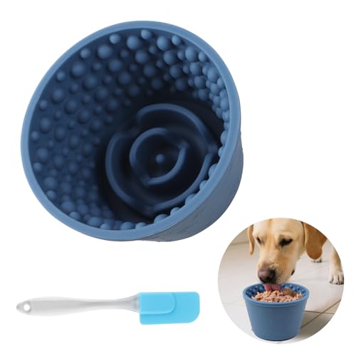 Dog Slow Feeder Lick Bowl - Non-Slip Licking Treat Dispenser for Small Medium Large Dogs, Promotes Anxiety Relief & Prevents Choking, Easy to Clean Feeding Bowl (Dark Blue, S) - color: Dark Blue, size: S