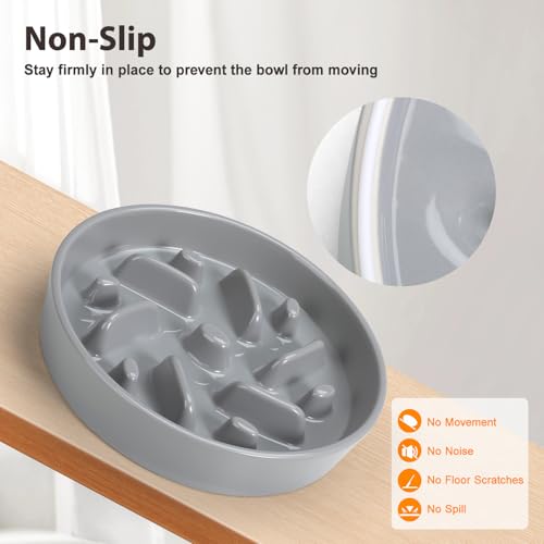 Ceramic Slow Feeder Dog Bowl, 2 Cups Maze Puzzle Dish to Slow Down Eating - color: Maze - Grey