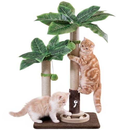 Woochpet 2Cat Posts with Cat Toys,Scratching Post for Adults Cat or Kitten - color: 37.8-Green, size: 37.8in