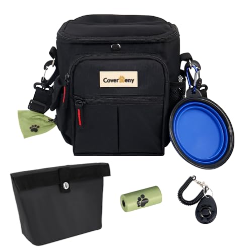 Dog Treat Pouch Open Top for Quick & Spill-Proof Access, Removable Pouch|Poop Bag Dispenser|3 Ways to Wear, Dog Treat Bag - Collapsible Bowl, Training Clicker & Poop Bag for Training & Walking-Black. - color: Black