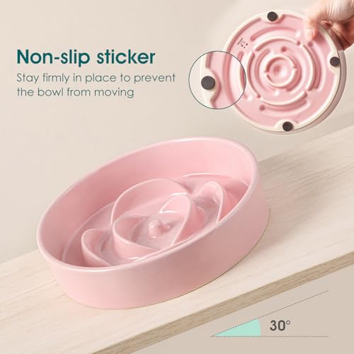vancasso Ceramic Slow Feeder Dog Bowl, 0.6 Cup Puzzle Dish for Small Breeds - color: Pink, size: S - 0.6 Cups