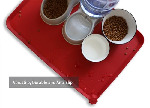 Hoki Found X-Large Silicone Non Slip Pet Feeding Mats - Waterproof Dog Cat Food Mats for Carpet - Classic Red - color: Classic Red, size: 28"L x 20"W