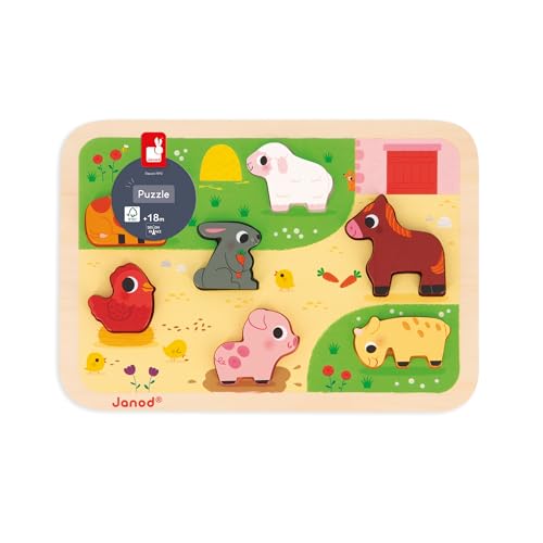 Janod - Wooden Toddler Puzzle - Farm - 7 Pieces - style: Farm