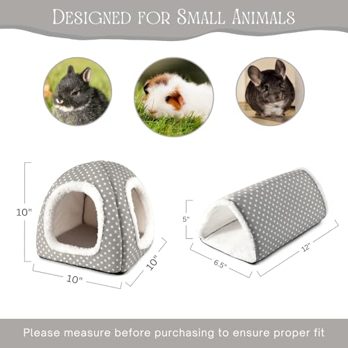 Guinea Pig Hideout and Play Tunnel Set, Washable Fleece Bed for Dwarf Rabbits, Bunnies, Chinchillas, Small Animal Toys - Grey Dot - color: Grey