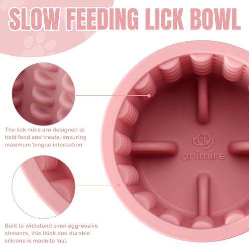 Dog Lick Bowl, Anxiety Relief Dog Licking Mat Freezer Treat Dispenser, Non-Slip Anti-Choking Silicone Slow Feeder Lick Bowl for Small Medium & Large Breed Dogs, BPA Free(Pink,S) - color: Pink, size: S