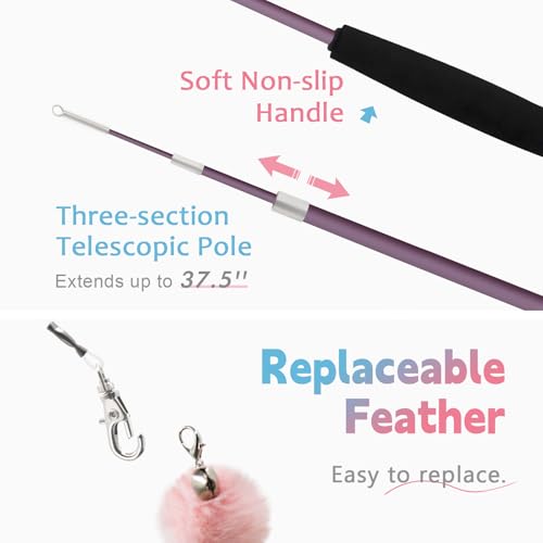 SONGWAY Cat Wand Toys for Indoor Cats - Cat Toy Set with Retractable Teaser Wand and 6 PCS Fairy Feather Toy Refills, Butterfly Tassel Plush Cat Toys Interactive, Pink - color: Pink
