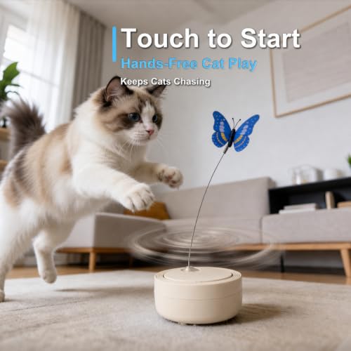 Interactive Butterfly Cat Toy for Indoor Cats, 360° Rotating Wand, Beige - color: Beige