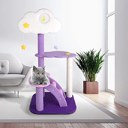 43 Inch Cat Tree Tower for Indoor Cats, Cute Purple Pink Cloud Cat Tower - size: 43 Inch Cat Tree