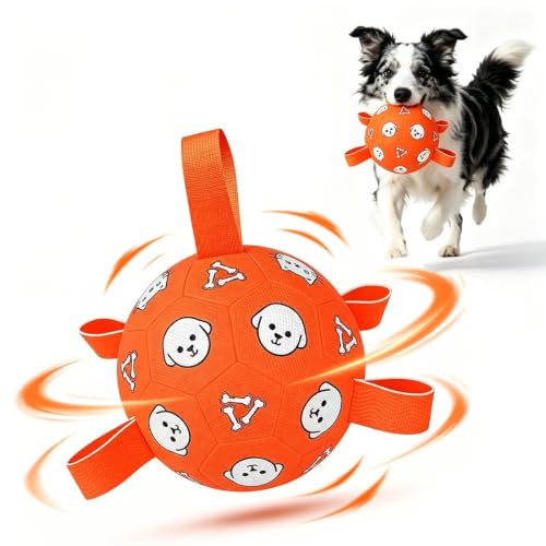 Dog Soccer Ball with Straps, 6 Inch Jolly Ball for Medium Dogs - color: Orange, size: Medium-6 Inch