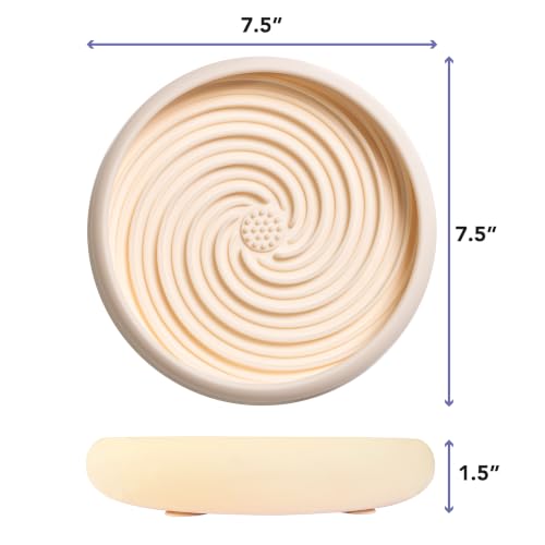 Large Lick Dish - Silicone Lick Mat + Slow Feeder for Cats & Dogs (Almond) - color: Almond, size: Large