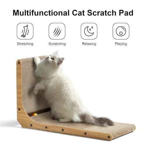 FUKUMARU Cat Scratcher, 26.8 Inch L Shaped Cat Scratch Pad for Indoor Cats - size: 1 Pack 26.8 in Wood Color