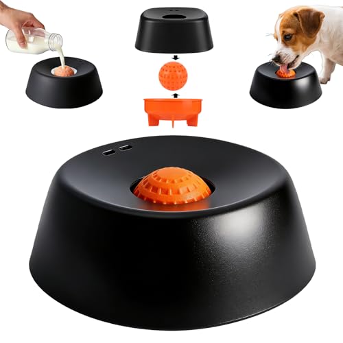 Slow Feeder Dog Bowls for Liquid Treat,Dog Licking Bowl with Rolling Balls,Calming Lick Bowl, Dog Lick Ball Bow for Wet Food Bone Broth & Yogurt for Large Medium Small Puppy Breeds (Black) - color: Black