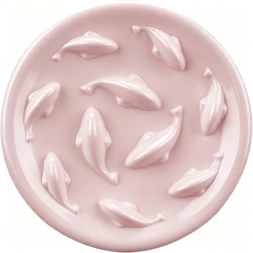 Slow Feeder Bowl for Cats and Small Dogs,Cilkus Fish Pool Design, Fun Interactive Bloat Stop Puzzle Feeder Bowl Healthy Eating Diet Made of Melamine Food Grade Material Dishwasher Safe (Pink) - color: Pink
