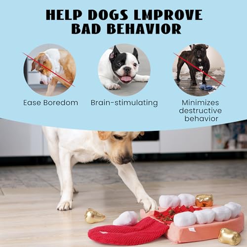 Nocciola Interactive Teeth Dog Toys – Enrichment Puzzle Funny Dog Toy for Small to Large Dogs, Non-Slip Hide and Seek Dog Toys to Keep Dogs Busy - color: red