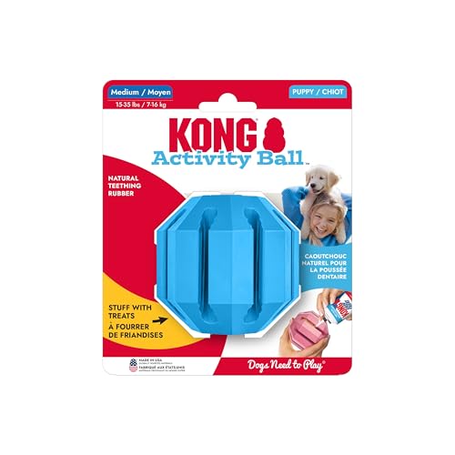 KONG Puppy Activity Ball, Natural Rubber Teething Toy, Medium Puppies, Blue - color: Blue, size: Medium (Pack of 1)