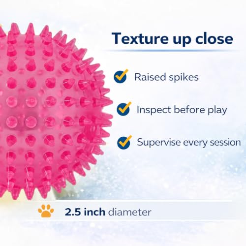 Squeaky Spiky Dog Ball for Teeth Cleaning & Gum Massage 2.5 Inch Small Medium Dogs Pink | Spiny TPR Rubber Chew Toy for Fetch Play Interactive Bouncy Dental Ball Durable BPA Free Nontoxic Floats - size: Pink Ball 1-Pack