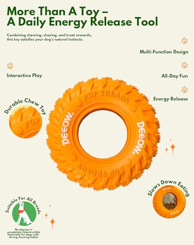 Deeow Dog Chew Tire Toy, Natural Rubber Puppy Teething Ring-6.3'' Orange - color: Orange Only