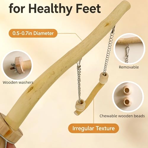 Bird Perch and Swing for Small Birds, Natural Wood Cage Accessories - size: Medium