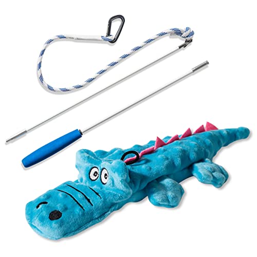 Pet Fit For Life Flirt Pole for Dogs - Extra Long 31" Dog Teaser Wand with Plush Alligator Squeaky Attachment | Promotes Animal Health & Fitness, Made w/Soft & Durable Materials | Gift - style: Alligator Wand (Attachment is Interchangeable)