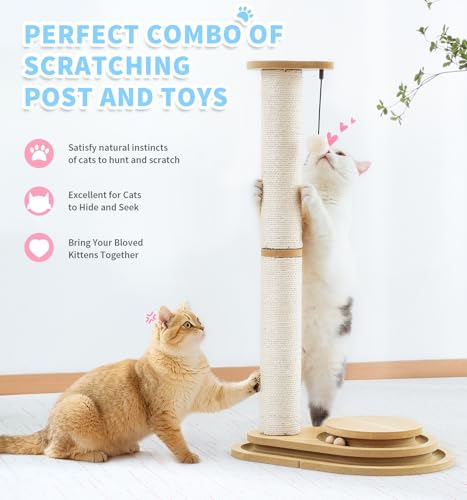 Made4Pets Tall Cat Scratching Post for Indoor Cats with Ball Track 32" - size: 32"H