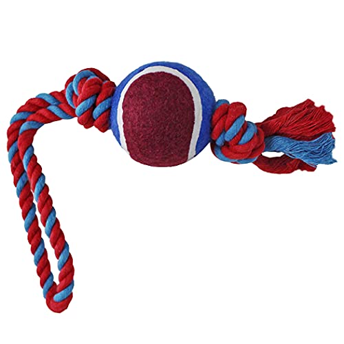 Dog Rope Toy with Tennis Ball (11”) – 1-Pack Blue - size: 1 Rope Dog Toy Blue Ball FBA