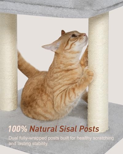 19" Small Cat Tree with Scratching Post for Indoor Cats with Perch - color: Light Gray