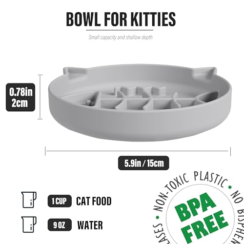 Silicone Cat Slow Feeder Bowl with Suction Cups - Interactive Puzzle Toy to Reduce Overeating in Kitty(Gray, 1 Cup) - color: Gray