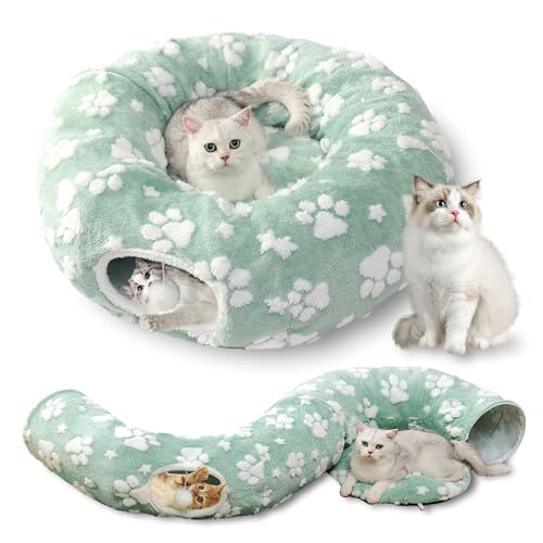 Cute Round Cat Tunnel for Indoor Cats, Green - color: Green Paw, size: Round