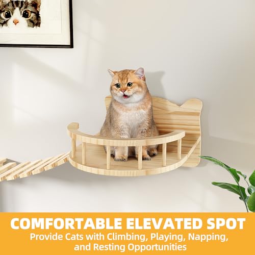 Cat Wall Shelves, 16-in-1 Cat Wall Furniture Set w/Tunnel & Bridge - color: Burlywood, size: 16 Piece Set