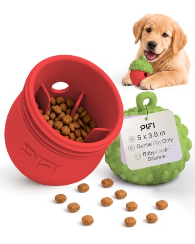 PiFi Silicone Dog Treat Dispenser & Puzzle Feeder for Medium Dogs, 5x3.8 in - color: Red & Green