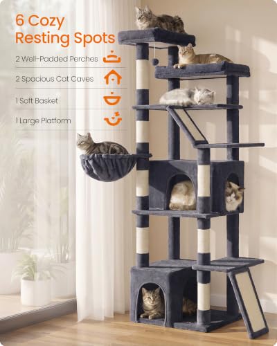 Feandrea Large Cat Tree, 72.6" Tall Sturdy Cat Tower for Indoor, Dark Gray - color: Dark Gray