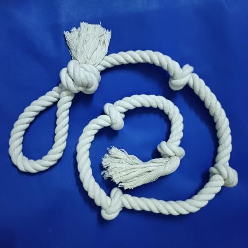 51" Extra Long Dog Rope Tug Toy with Loop Handle – 6-Knot Cotton Rope for Training, Tug-of-War & Interactive Play, Durable for Medium & Large Dogs, Indoor & Outdoor, Washable, White - size: XX-Large (51")